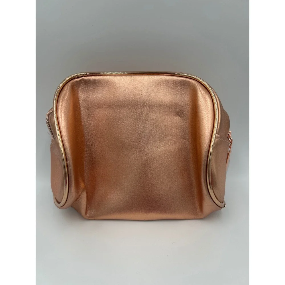 Lancome Makeup Bag Set 3pc Pink Velvet Grey Rose Gold‎ Metallic Cosmetic Pouch